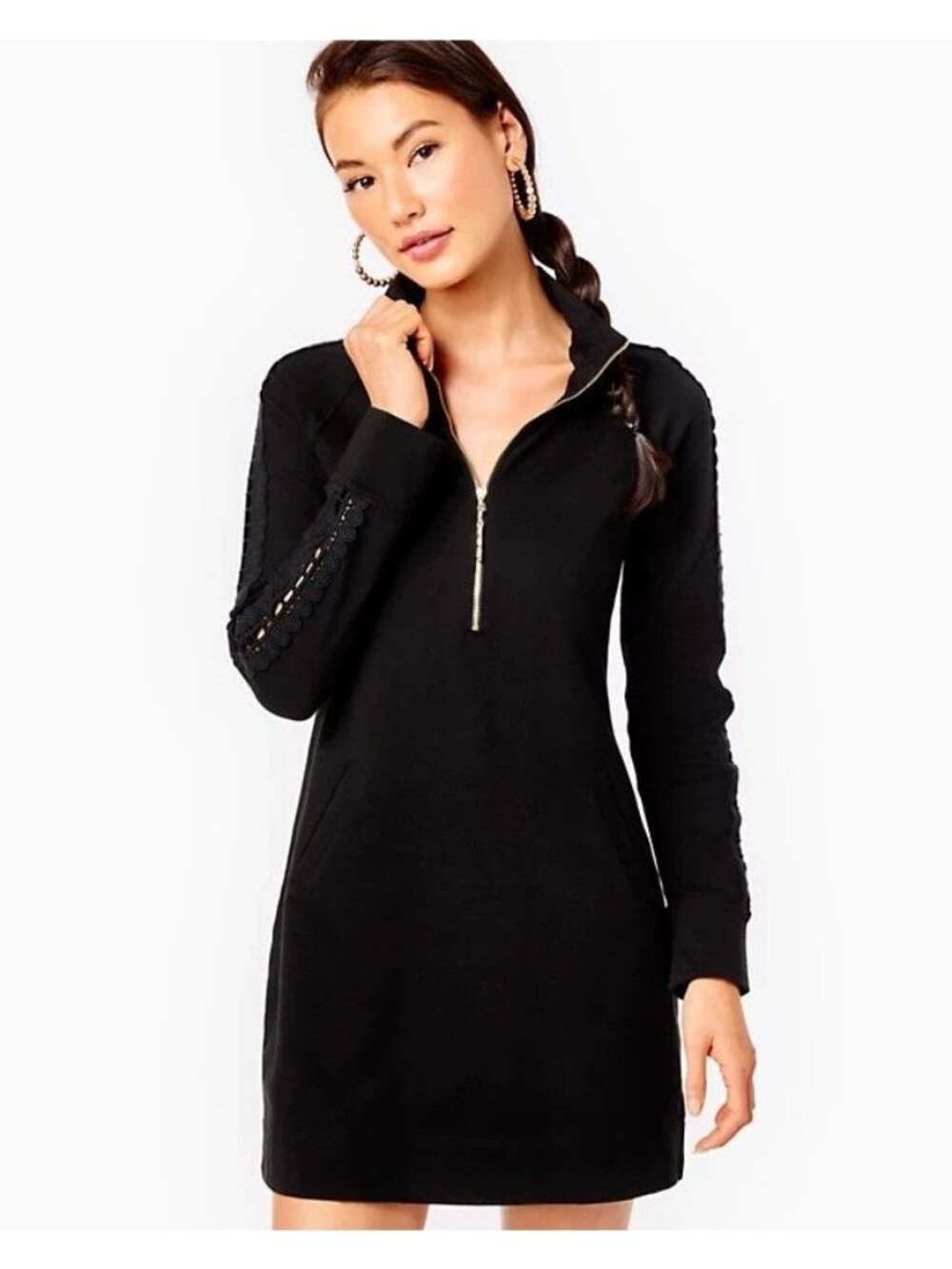 Lilly Pulitzer Onyx Black Skipper Popover Lace Embroidered Sleeve Dress Sz XXS